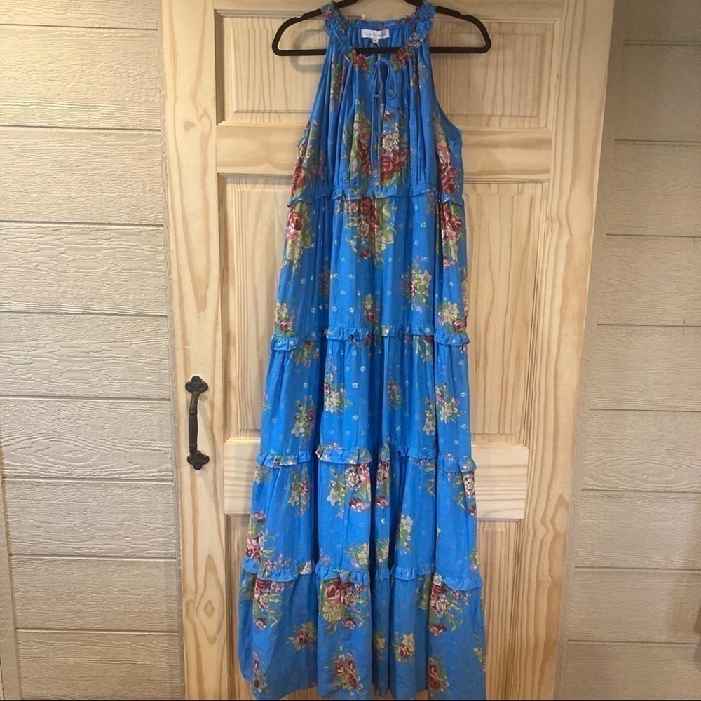 House OF HARLOW 1960 HELENA BLUE FLORAL TIERED MAXI DRESS